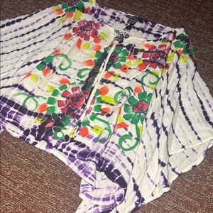 Bohemian swim coverup loose fit beach blouse women’s beaded embroidered top